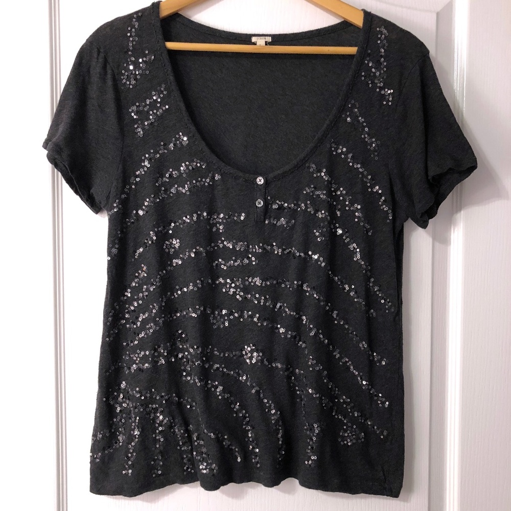 J. Crew Gray Sequin Shirt size Large GUC